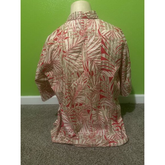 Bamboo Cay Mens Hawaiian Shirt M Red Beige Palm Leaf 100% Cotton Lawn Made In Ko - Picture 2 of 6